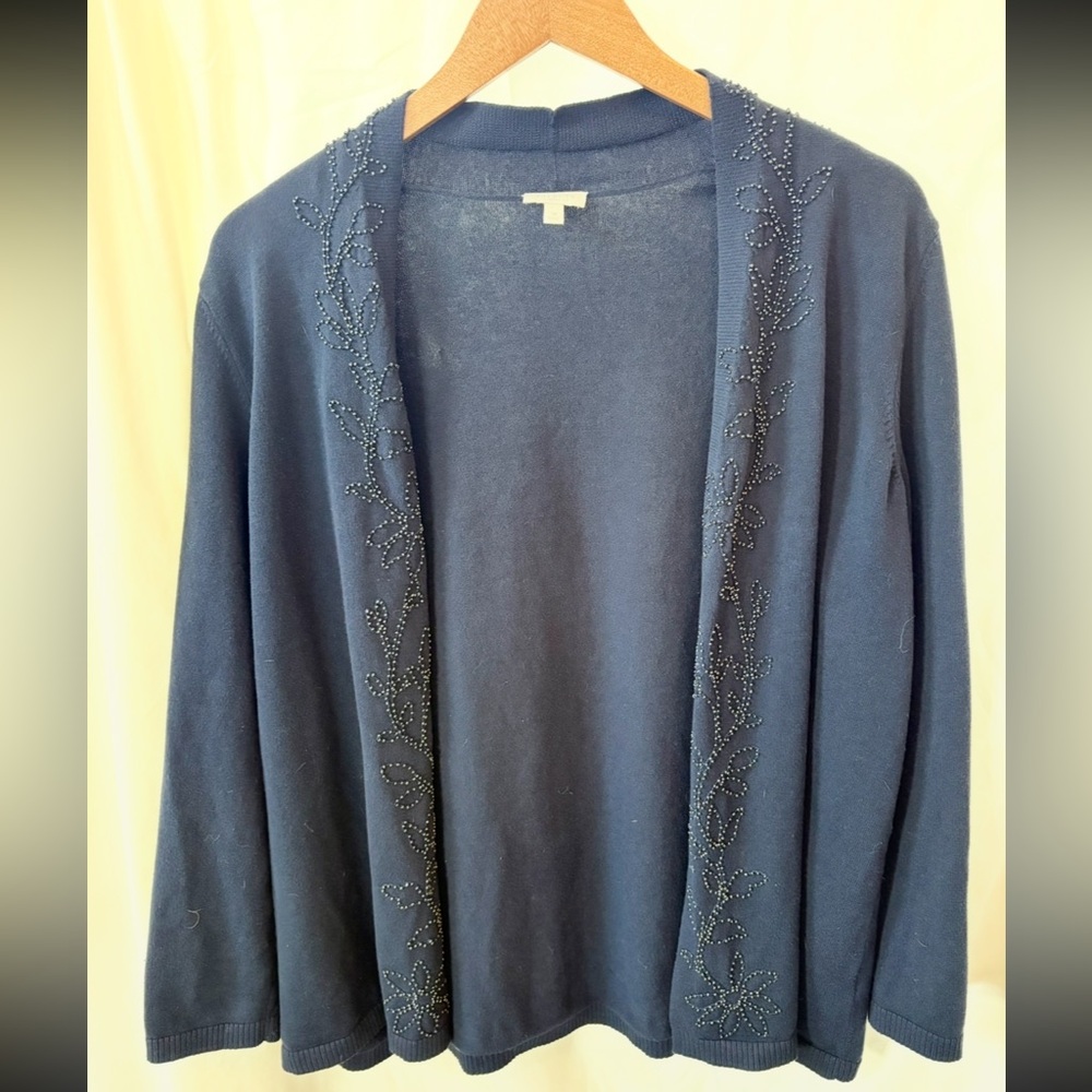 Talbots Elegant Navy Blue Women's Embroidered Cardigan - Picture 1 of 6